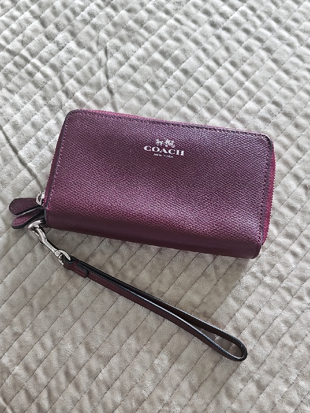Coach Plum Leather Zip Wristlet